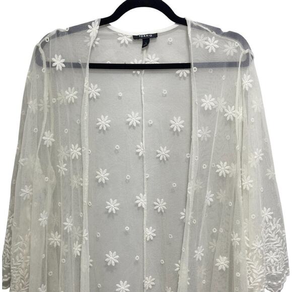 Torrid Sheer White Lace Embroidered Floral Kimono Beach Swim Coverup (1X) - Picture 4 of 11